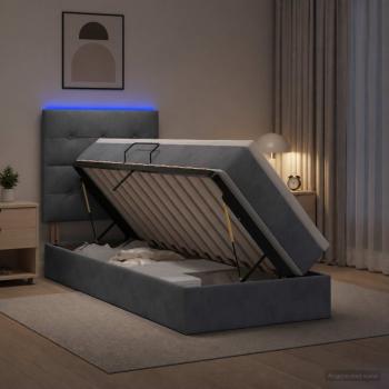 LED-Speicherbett mit Matratze Dunkelgrau 90 x 190 cm Samt