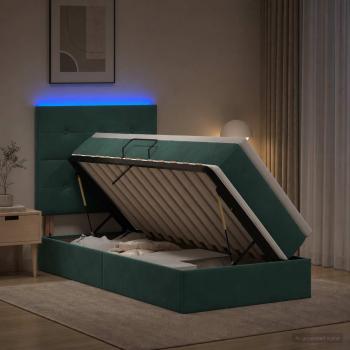 LED-Speicherbett mit Matratze Dunkelgrün 90 x 200 cm Samt
