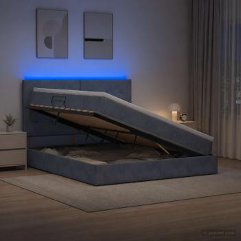 LED-Speicherbett mit Matratze Dunkelgrau 140 x 190 cm Samt