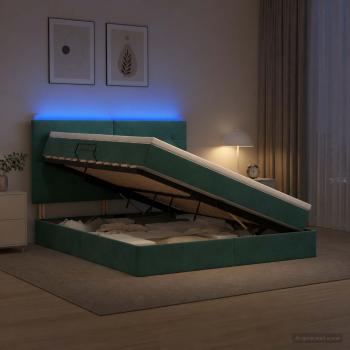ARDEBO.de - LED-Speicherbett mit Matratze Dunkelgrün 140 x 200 cm Samt