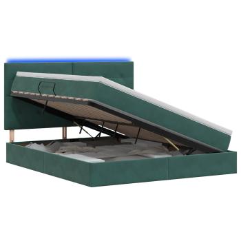 LED-Speicherbett mit Matratze Dunkelgrün 140 x 200 cm Samt