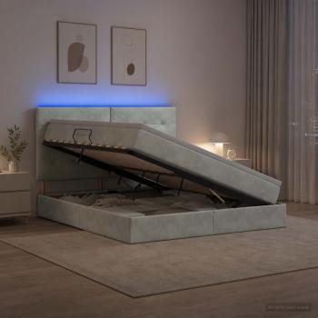 LED-Speicherbett mit Matratze Hellgrau 180 x 200 cm Samt