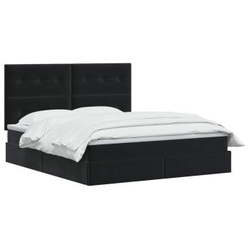 LED-Speicherbett mit Matratze Schwarz 180 x 200 cm Samt