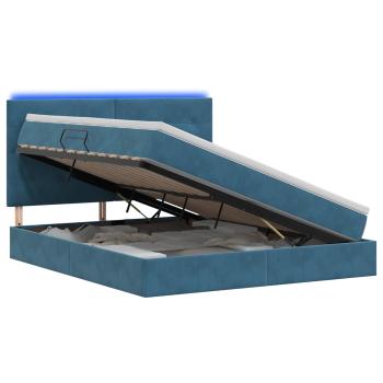 LED-Speicherbett mit Matratze Dunkelblau 180 x 200 cm Samt