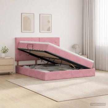ARDEBO.de - LED-Speicherbett mit Matratze Rosa 180 x 200 cm Samt