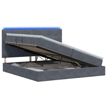 LED-Speicherbett mit Matratze Dunkelgrau 200 x 200 cm Samt