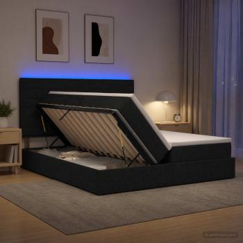 ARDEBO.de - LED-Speicherbett mit Matratze Schwarz 180 x 200 cm Stoff