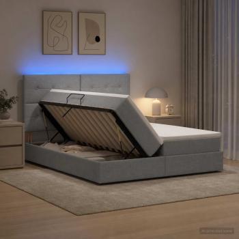 LED-Speicherbett mit Matratze Hellgrau 180 x 200 cm Stoff