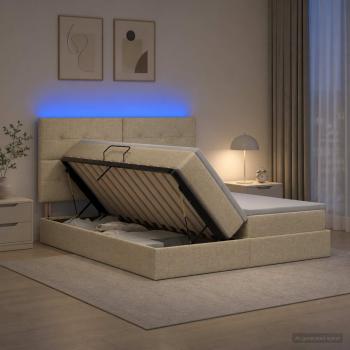 ARDEBO.de - LED-Speicherbett mit Matratze Creme 180 x 200 cm Stoff