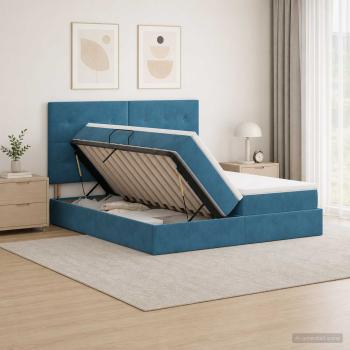 LED-Speicherbett mit Matratze Dunkelblau 180 x 200 cm Samt