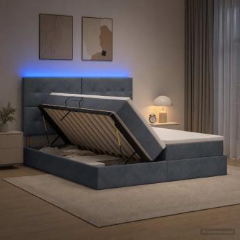 LED-Speicherbett mit Matratze Dunkelgrau 200 x 200 cm Samt
