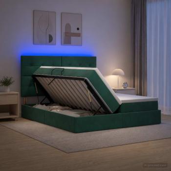 ARDEBO.de - LED-Speicherbett mit Matratze Dunkelgrün 200 x 200 cm Samt