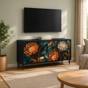 ARDEBO.de - TV-Schrank LOCHEM 102 x 33 x 51 cm Schwarz Eichen-Optik