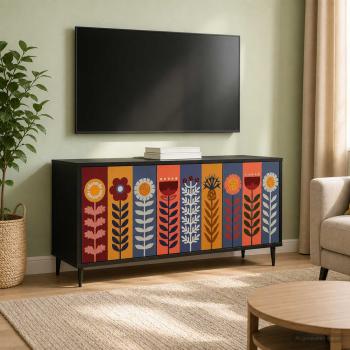 ARDEBO.de - TV-Schrank ESSEN 102 x 33 x 51 cm Schwarz Eichen-Optik