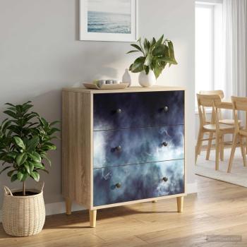 ARDEBO.de - Kommode RAALTE Blaue Marmorierung 66 x 36,5 x 75 cm Sonoma