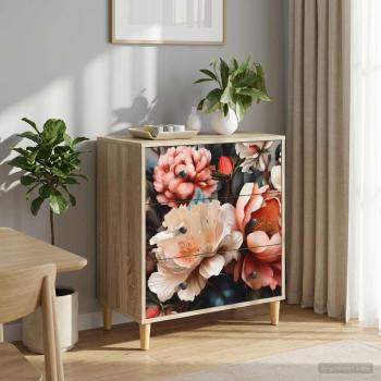 ARDEBO.de - Kommode BORNE Licht Pfingstrose Druck 66 x 36,5 x 75 cm Sonoma