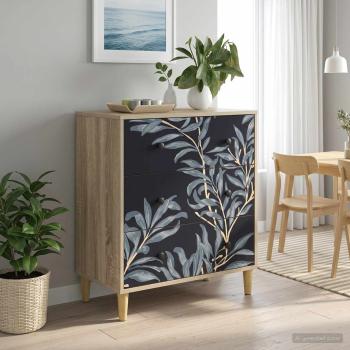 ARDEBO.de - Kommode DOKKUM Blaues Farnmuster 66 x 36,5 x 75 cm Sonoma