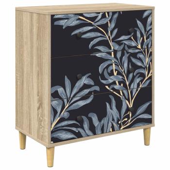 Kommode DOKKUM Blaues Farnmuster 66 x 36,5 x 75 cm Sonoma