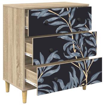 Kommode DOKKUM Blaues Farnmuster 66 x 36,5 x 75 cm Sonoma