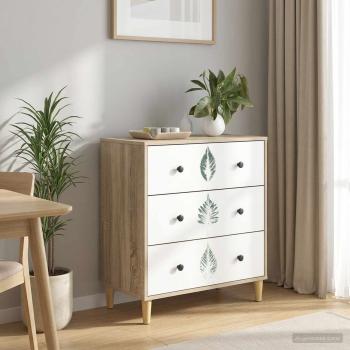 ARDEBO.de - Kommode HANAU Grünes Blättermuster 66 x 36,5 x 75 cm Sonoma