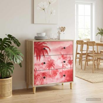 ARDEBO.de - Kommode AACHEN Rosa Palmenprint 66 x 36,5 x 75 cm Holzwerkstoff