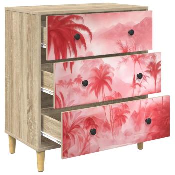 Kommode AACHEN Rosa Palmenprint 66 x 36,5 x 75 cm Holzwerkstoff