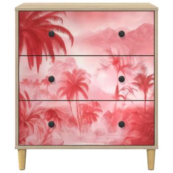 Kommode AACHEN Rosa Palmenprint 66 x 36,5 x 75 cm Holzwerkstoff