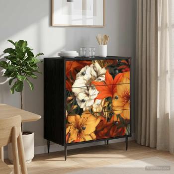 ARDEBO.de - Kommode GENNEP Lilienmuster 66 x 36,5 x 76 cm Holzwerkstoff