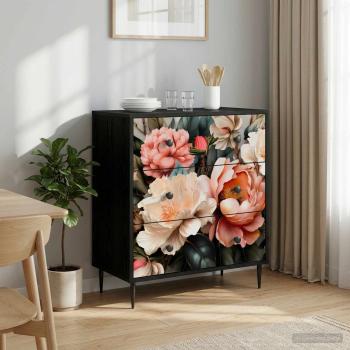 ARDEBO.de - Kommode BORNE Licht Pfingstrose Druck 66 x 36,5 x 76 cm