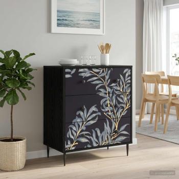 ARDEBO.de - Kommode DOKKUM Blaues Farnmuster 66 x 36,5 x 76 cm