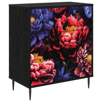 Kommode KIEL Dunkler Pfingstrosen-Druck 66 x 36,5 x 76 cm