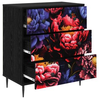 Kommode KIEL Dunkler Pfingstrosen-Druck 66 x 36,5 x 76 cm