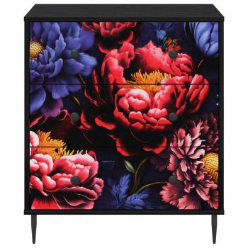 Kommode KIEL Dunkler Pfingstrosen-Druck 66 x 36,5 x 76 cm