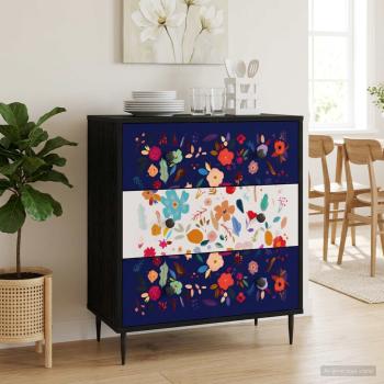 ARDEBO.de - Kommode MAINZ Blumenmuster 66 x 36,5 x 76 cm Holzwerkstoff
