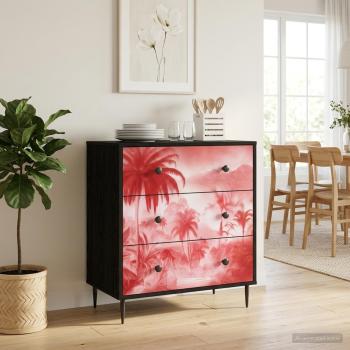 ARDEBO.de - Kommode AACHEN Rosa Palmenprint 66 x 36,5 x 76 cm Holzwerkstoff