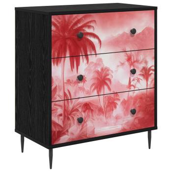 Kommode AACHEN Rosa Palmenprint 66 x 36,5 x 76 cm Holzwerkstoff