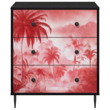 Kommode AACHEN Rosa Palmenprint 66 x 36,5 x 76 cm Holzwerkstoff