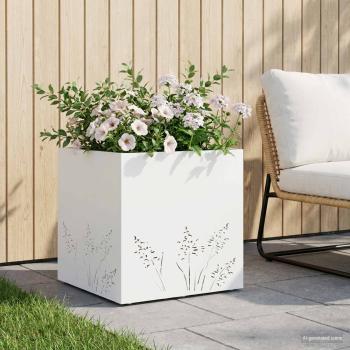 ARDEBO.de - Garten-Pflanzgefäß Weiß 50 x 50 x 49 cm Kaltgewalzter Stahl