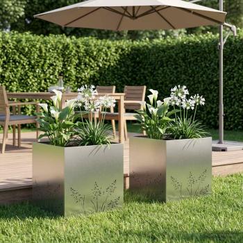 ARDEBO.de - Garten-Pflanzgefäß 2 Stk. Silber 50 x 50 x 49 cm Edelstahl