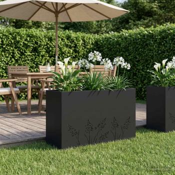 ARDEBO.de - Garten-Pflanzgefäß Schwarz 80 x 30 x 49 cm Kaltgewalzter Stahl