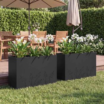 ARDEBO.de - Garten-Pflanzgefäß 2 Stk. Schwarz 80 x 30 x 49 cm