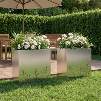 ARDEBO.de - Garten-Pflanzgefäß 2 Stk. Silber 50 x 30 x 49 cm