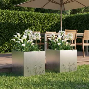 ARDEBO.de - Garten-Pflanzgefäß 2 Stk. Silber 50 x 50 x 49 cm