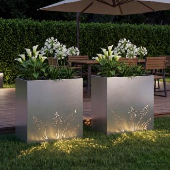 Garten-Pflanzgefäß 2 Stk. Silber 50 x 30 x 49 cm Edelstahl