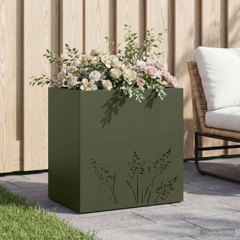 ARDEBO.de - Garten-Pflanzgefäß Olivgrün 50 x 30 x 49 cm Kaltgewalzter Stahl