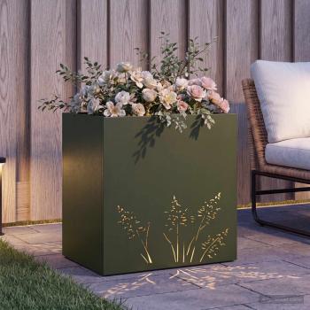 Garten-Pflanzgefäß Olivgrün 50 x 30 x 49 cm Kaltgewalzter Stahl