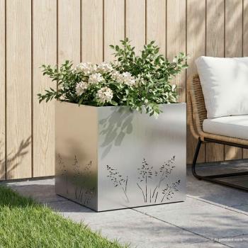 ARDEBO.de - Garten-Pflanzgefäß Silber 50 x 50 x 49 cm Verzinkter Stahl