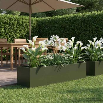 ARDEBO.de - Garten-Pflanzgefäß Olivgrün 80 x 20 x 20 cm Kaltgewalzter Stahl
