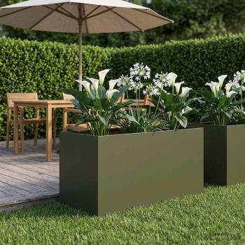 ARDEBO.de - Garten-Pflanzgefäß Olivgrün 80 x 50 x 50 cm Kaltgewalzter Stahl