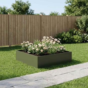 ARDEBO.de - Garten-Pflanzgefäß Olivgrün 80 x 80 x 30 cm Kaltgewalzter Stahl